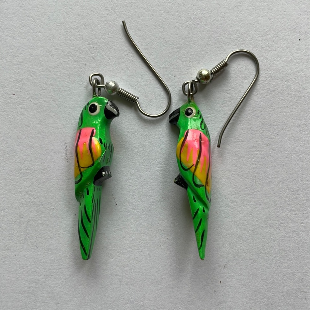 Green Parrot Tropical Earrings